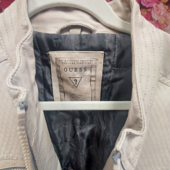 Guess NWT Medium White Smoke Textured Zipper Jacket 4 front zippered pockets - Picture 2 of 11